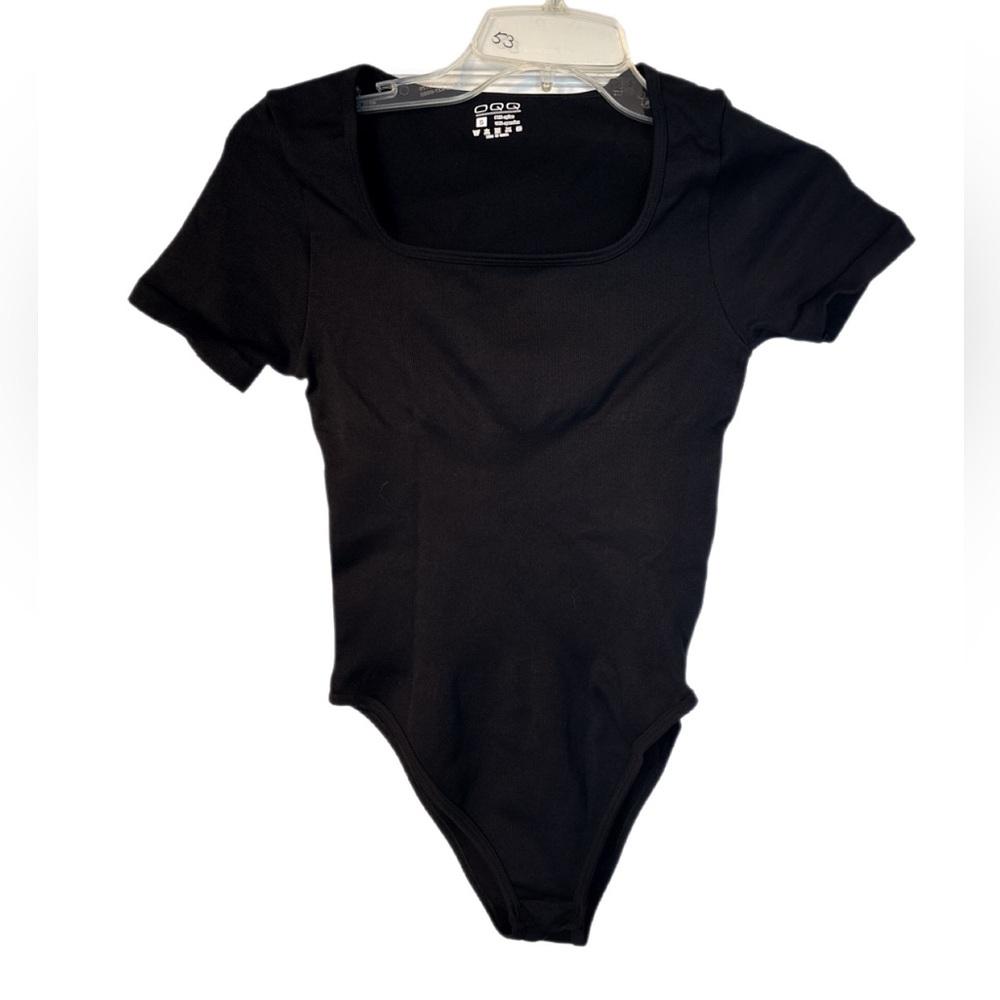OQQ Black Nylon Spandex body suit Small EUC